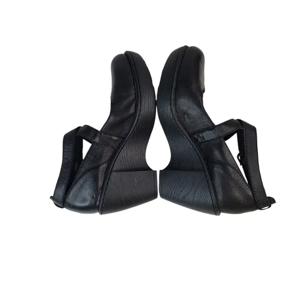 Born Black Leather Mary Jane Cross Strap Wedges Women's Size 7.5 - Picture 8 of 14
